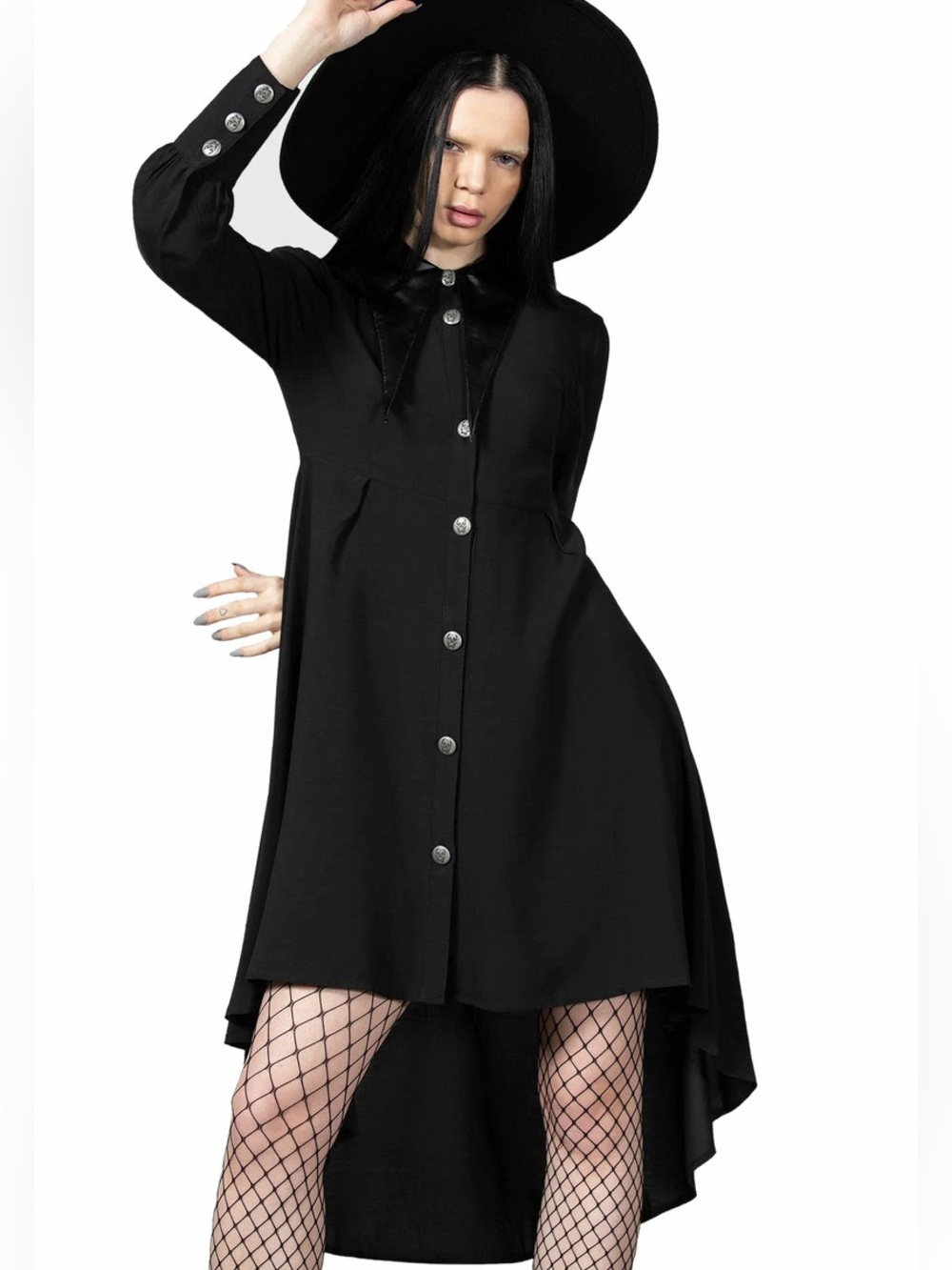 BNWT Killstar Heavens Below Black High-Low Buttoned Shirt Dress Size XL